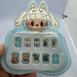 Kids Press On Nails Labubu Design, Blue Color
